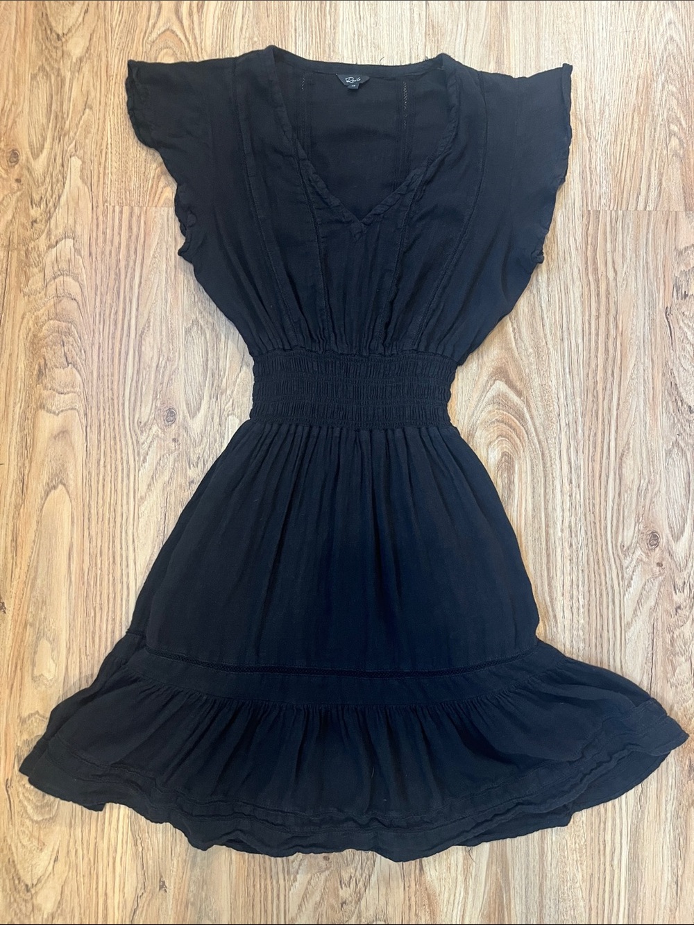 Rails Black V-Neck Smocked Waist Mini Dress